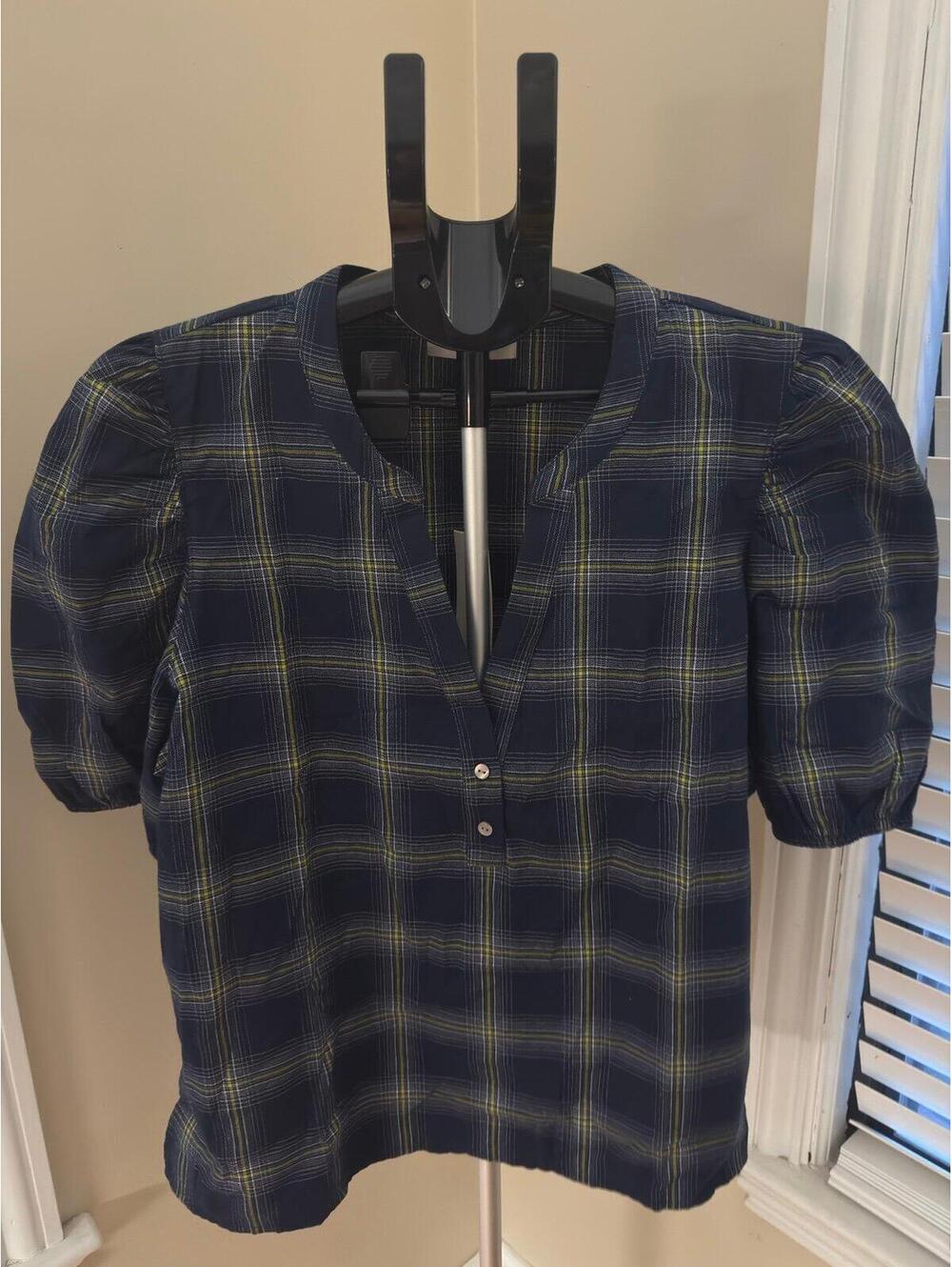 Nation Los Angeles Plaid Puff Sleeve Popover Blouse XL NWT Anthropologie